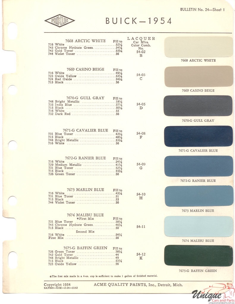 1954 Buick Paint Charts Acme 1